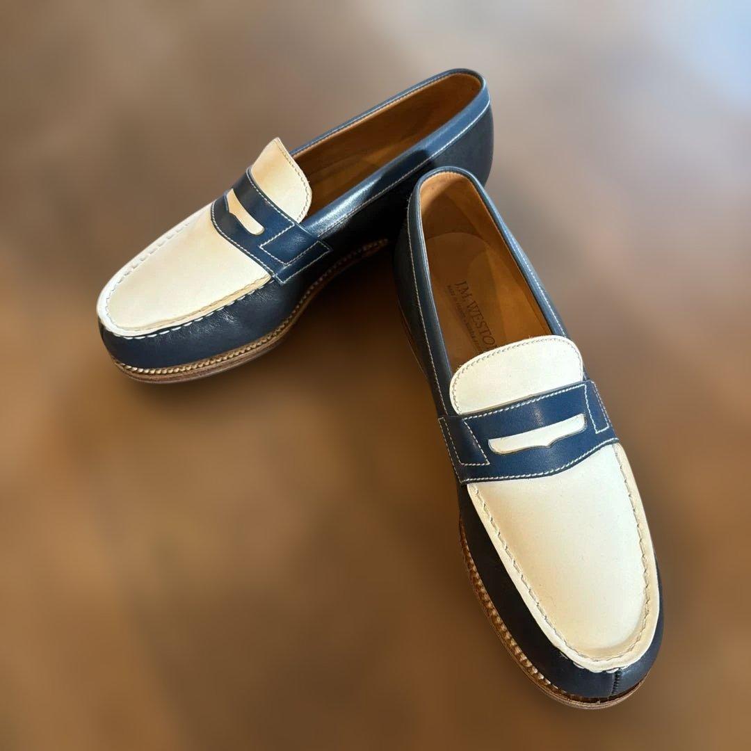 J.M. WESTON ローファー ネイビー/ベージュ