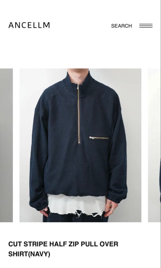 トップス CUT STRIPE HALF ZIP PULL OVER SHIRT NAVY