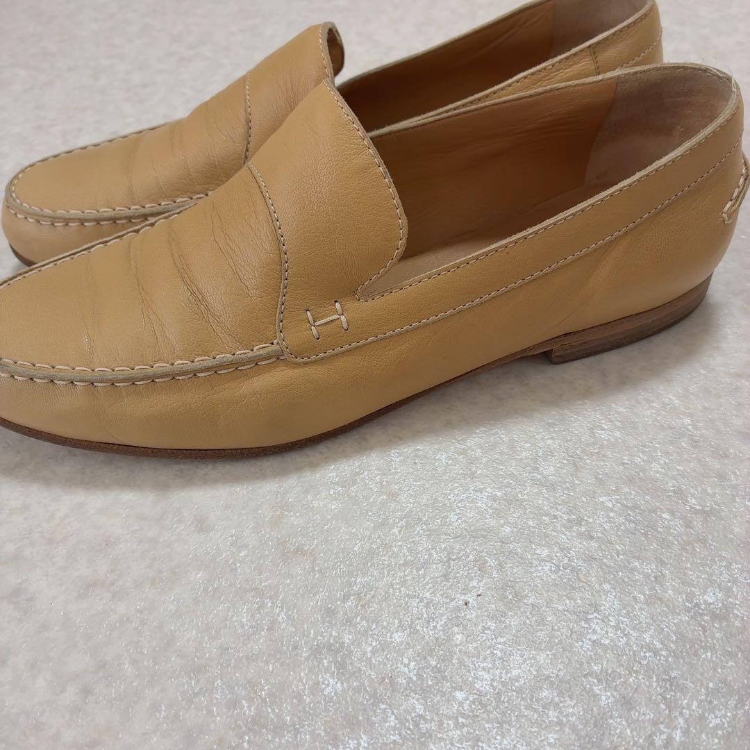 エルメス HERMES Hステッチ レザーローファー 23cm ベージュ