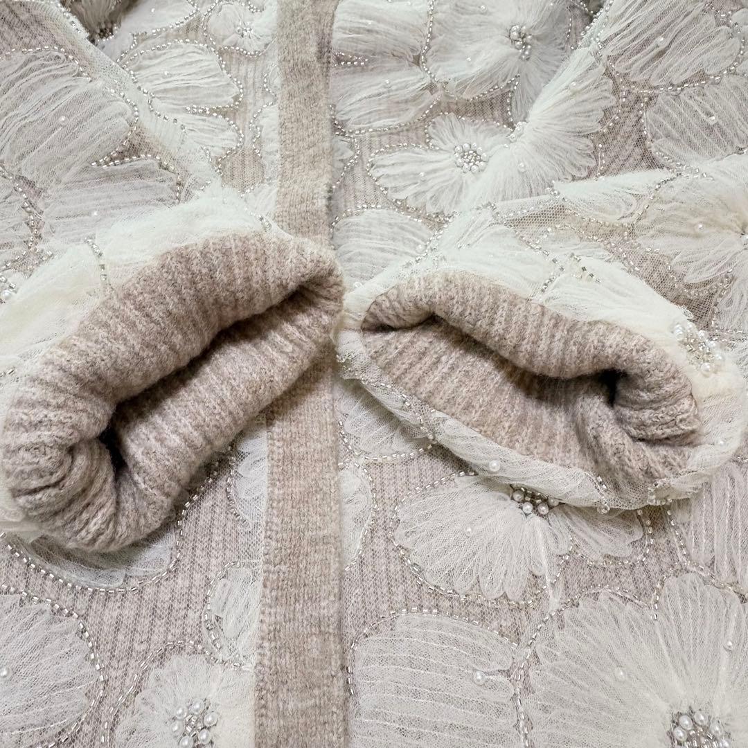 美品 ZARA ザラ コントラスト フェイクパール ニット コート カーディガン