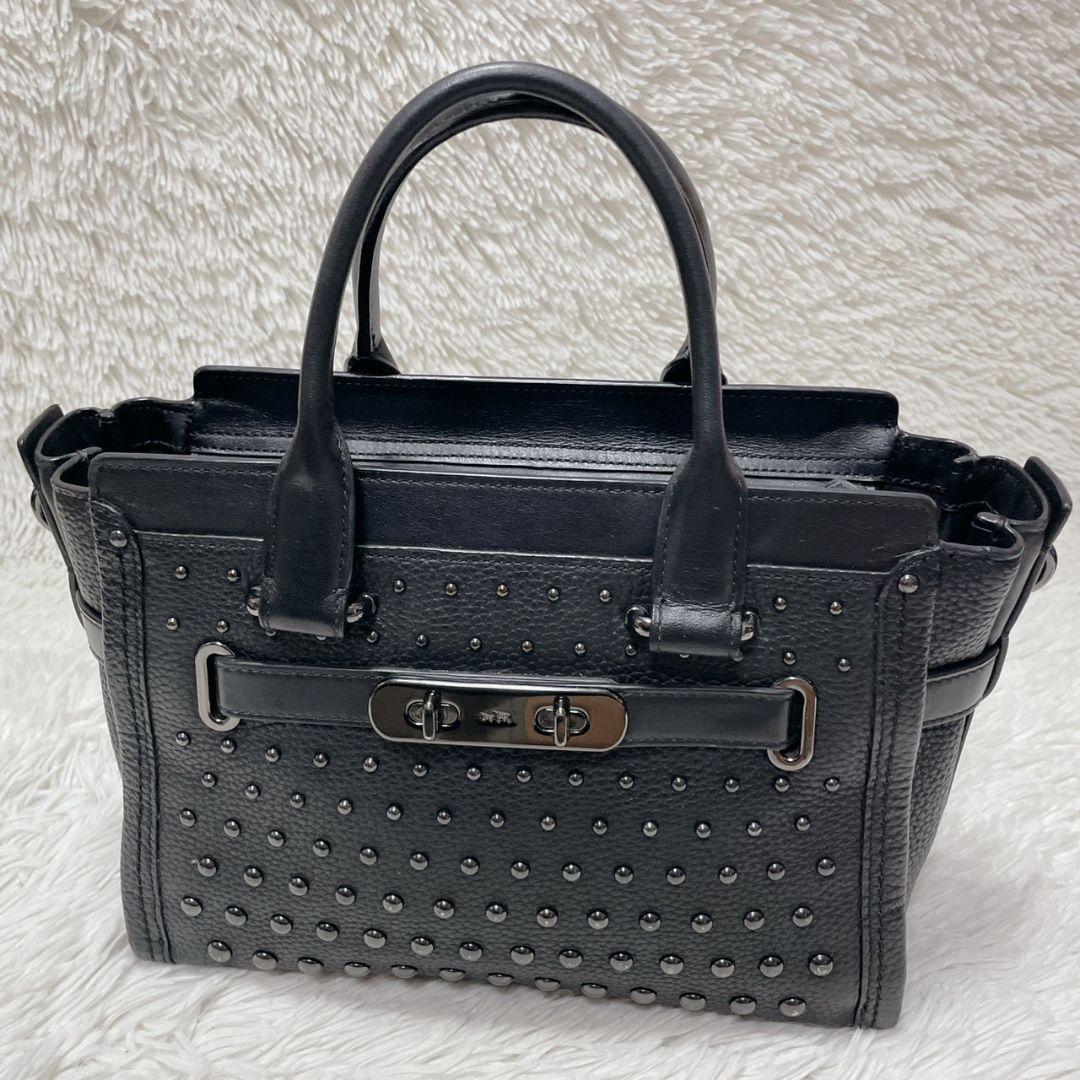COACH ハンドバッグ スタッズ ターンロック レディース ブラック