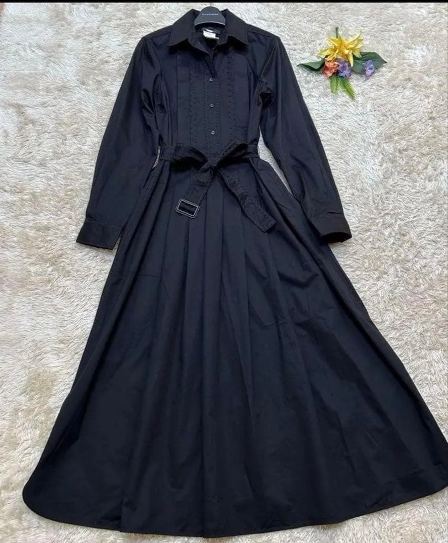 マックスマーラ　ブラック シャツワンピース 長袖 ベルト付き