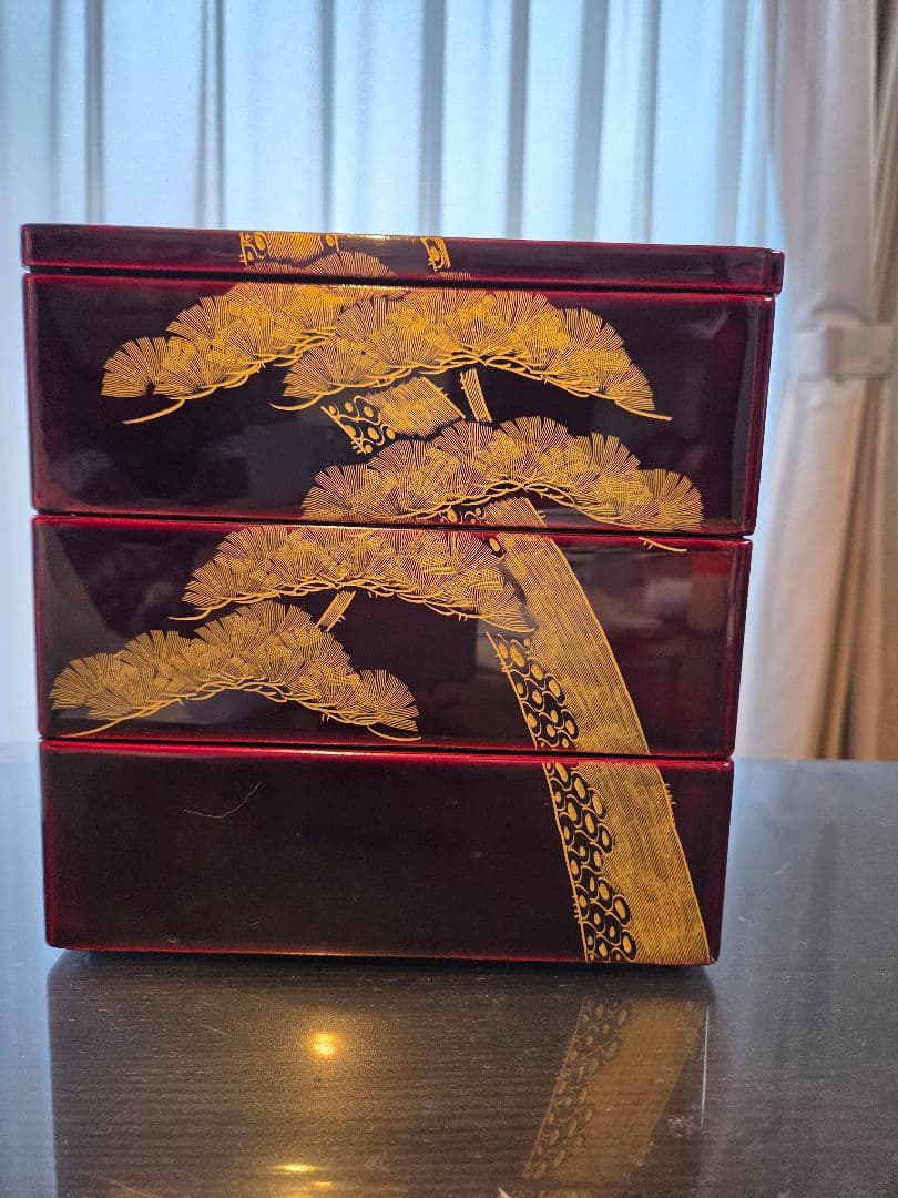 漆器セット 沈金老松 3段重箱　屠蘇器セット