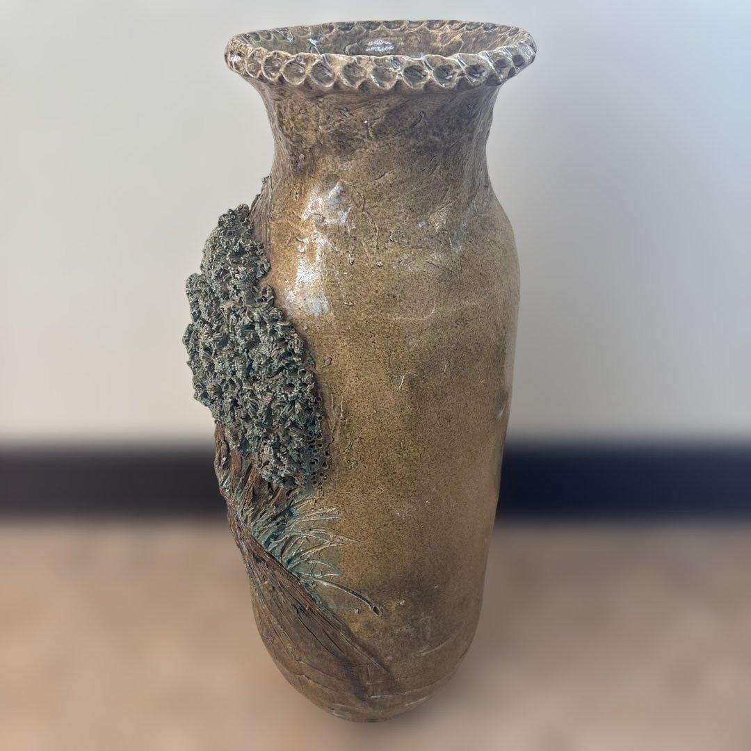 中国美術　彫刻 陶器製　置物　中国古玩美術 花瓶 山水画 焼き物 高さ49センチ