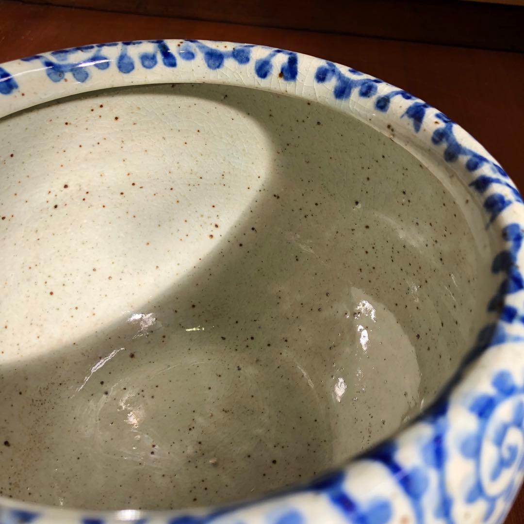 信楽焼 蛸唐草文様 火鉢鉢カバー青い渦巻き柄 日本伝統工芸品