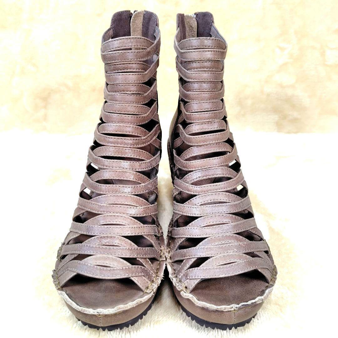 未使用級 ヒナデイグリーン ブーティサンダル グラディエーター バックジップ