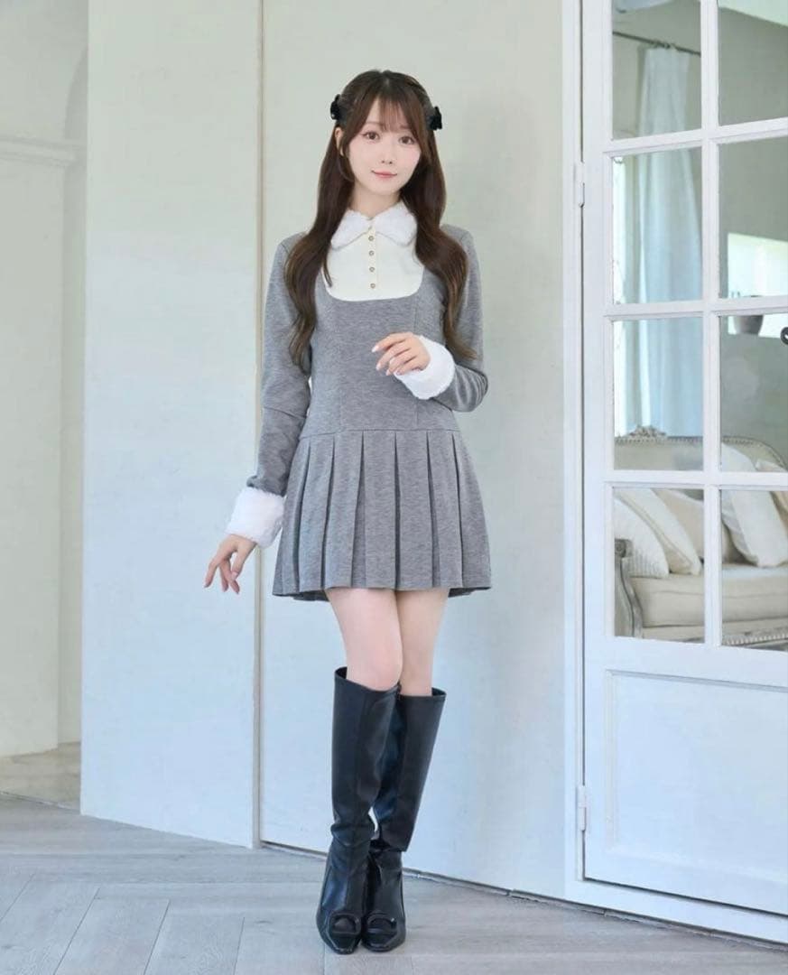 Rose Muse ロゼミューズ Knit sewpleated op グレー