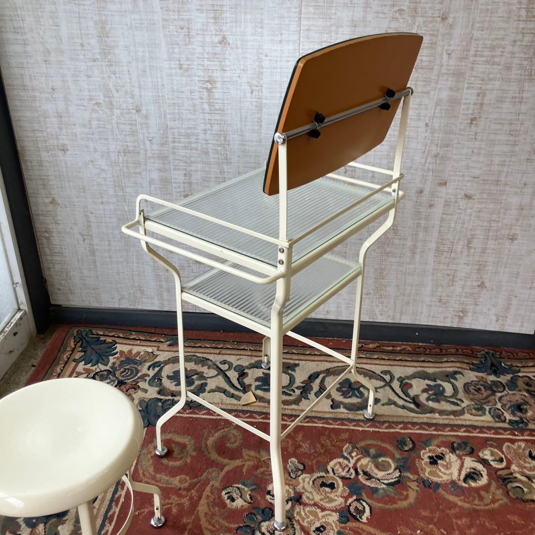 北欧レトロ アイアンフレーム スチールドレッサー 化粧台 スツール付き 鏡台