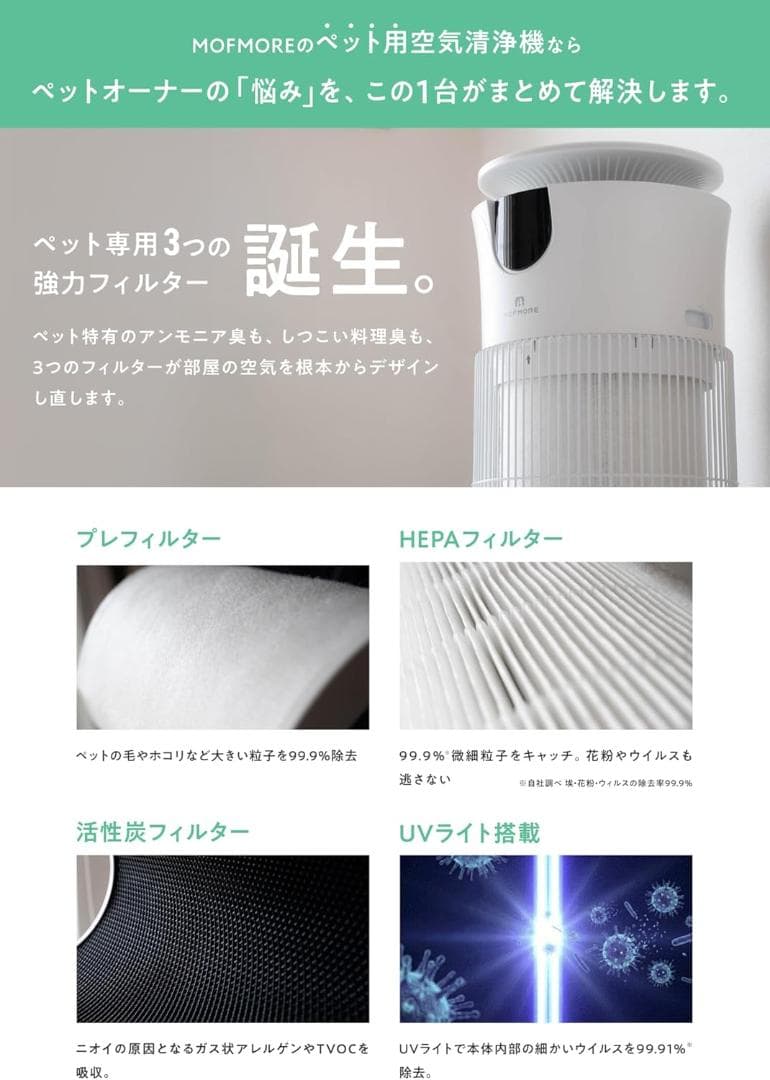 【新品】MOFMORE エアクリオ 360 最大32畳 空気清浄機 ペット
