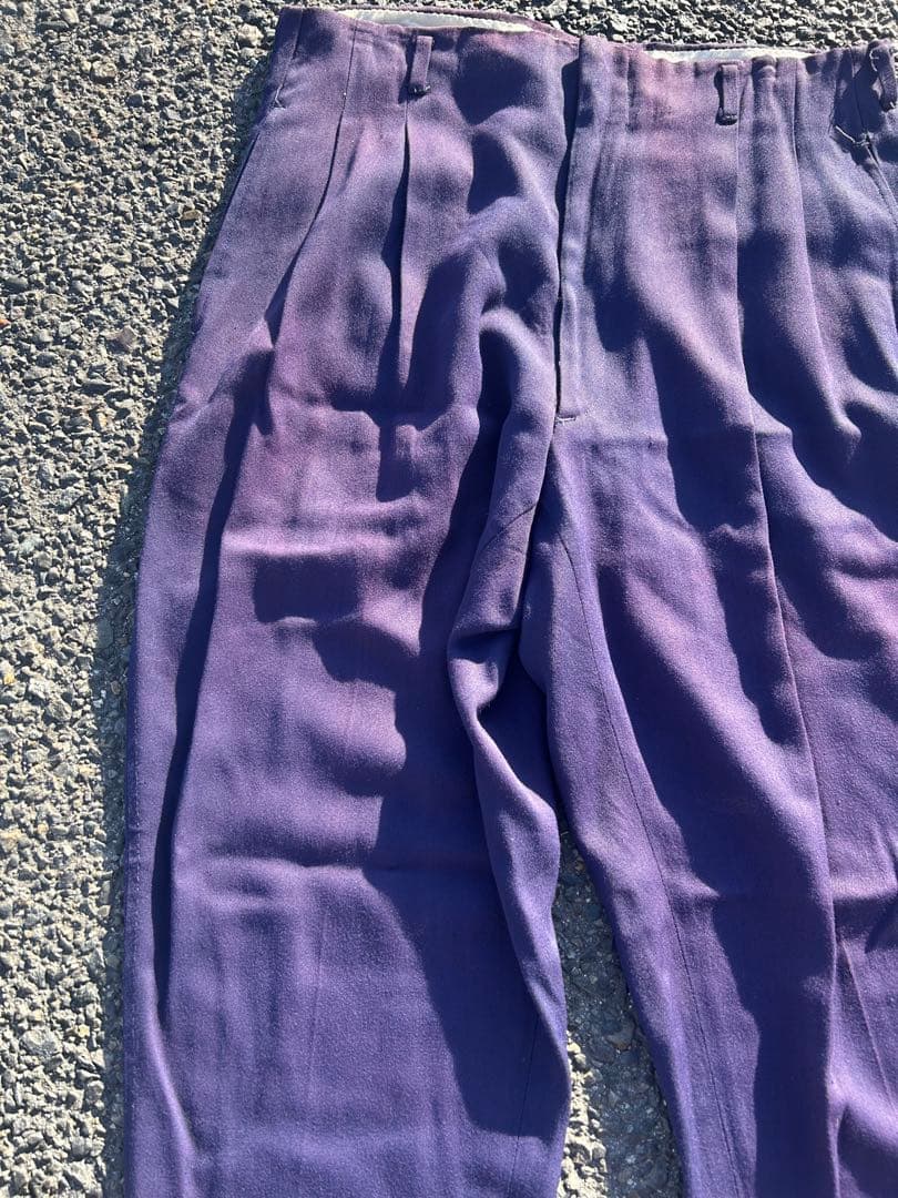 50-60s ギャバジン スラックス パンツ ナス紺　紙フラッシャー