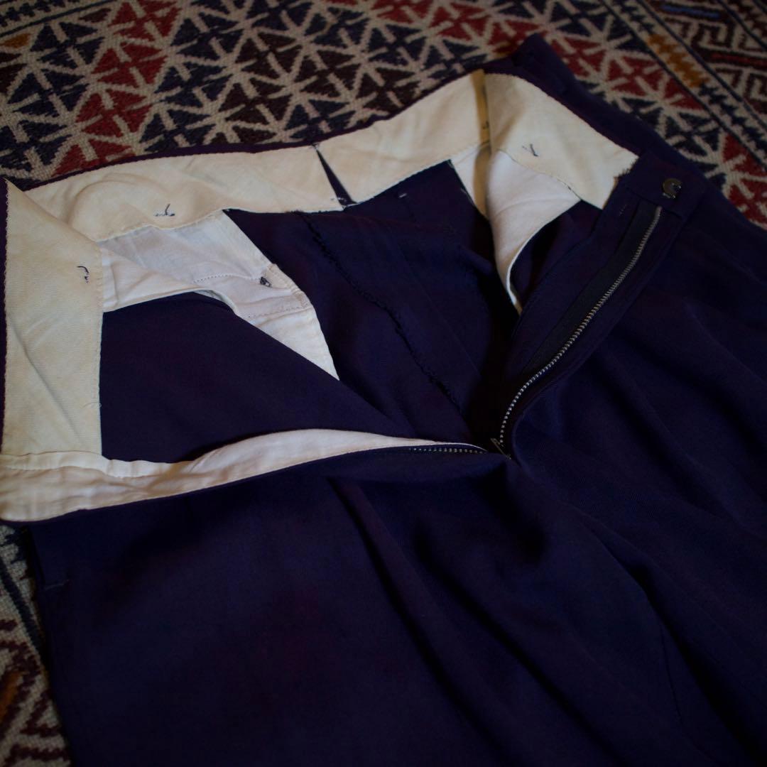 50-60s ギャバジン スラックス パンツ ナス紺　紙フラッシャー