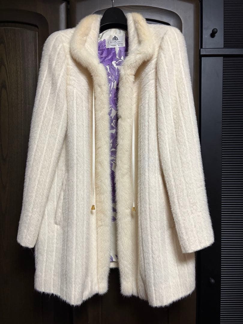 【美品です！】銀座花菱ミンクファー付きオフホワイトアルパカコート　9号