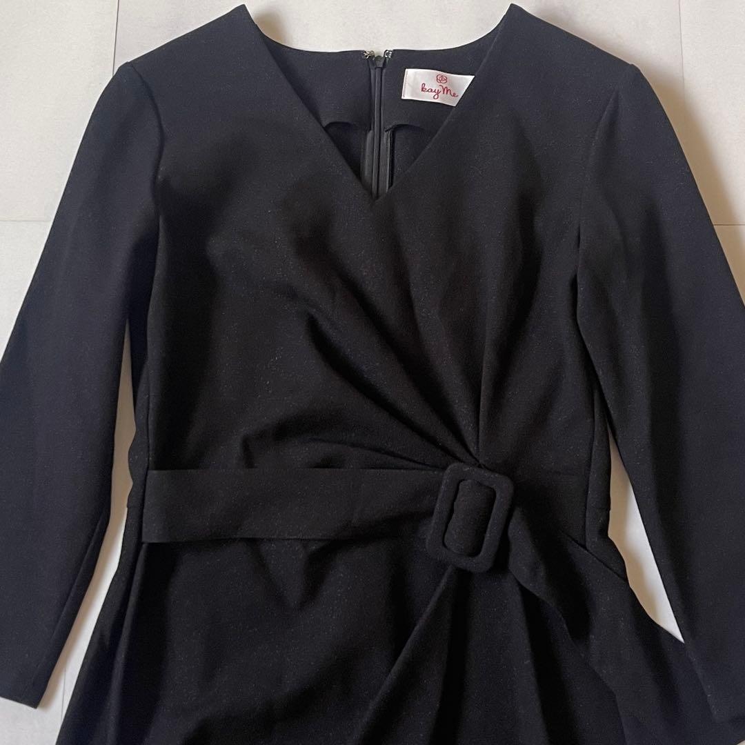 ケイミー ダブルジャージーVネック デイリーワンピース ブラック ベルト 近年物