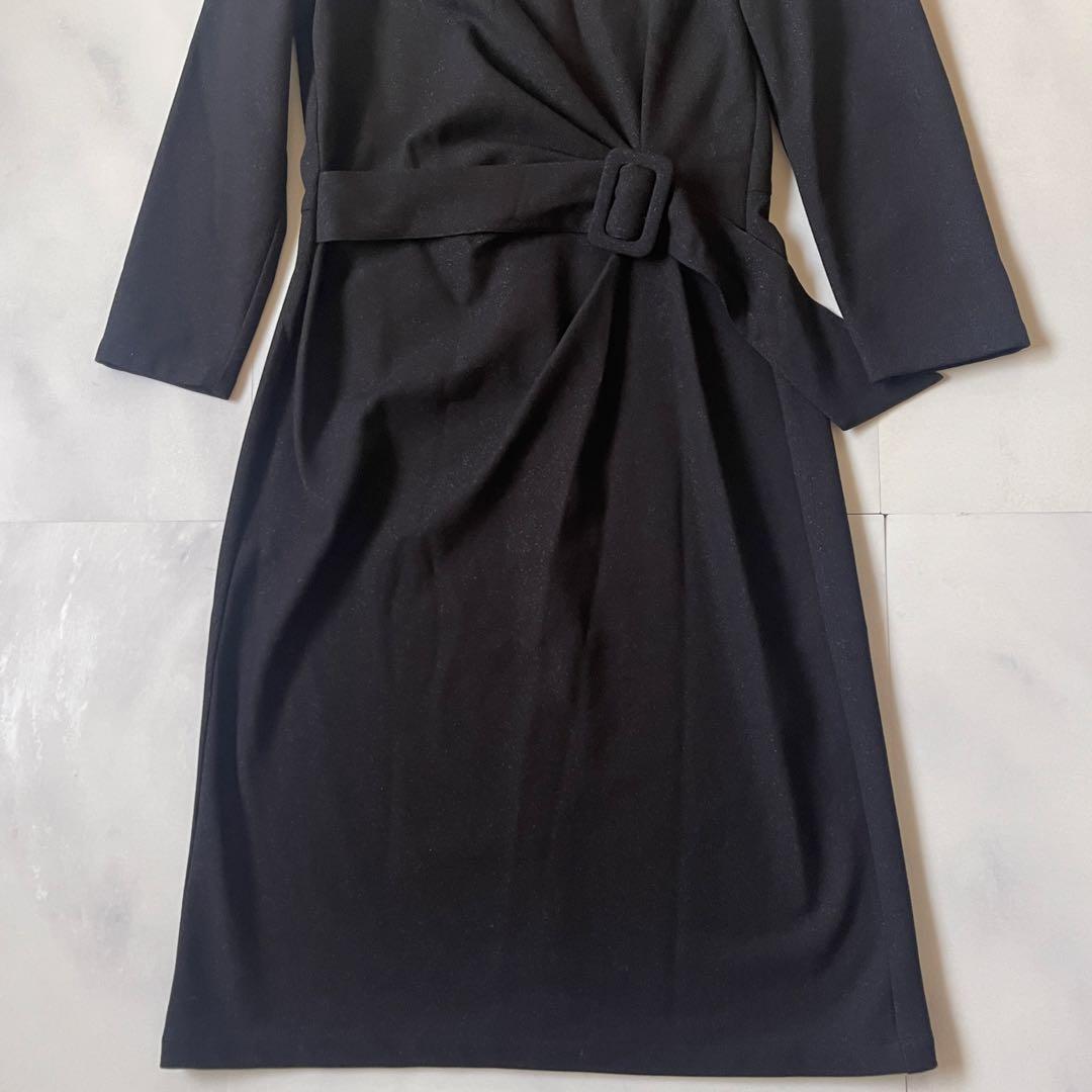 ケイミー ダブルジャージーVネック デイリーワンピース ブラック ベルト 近年物