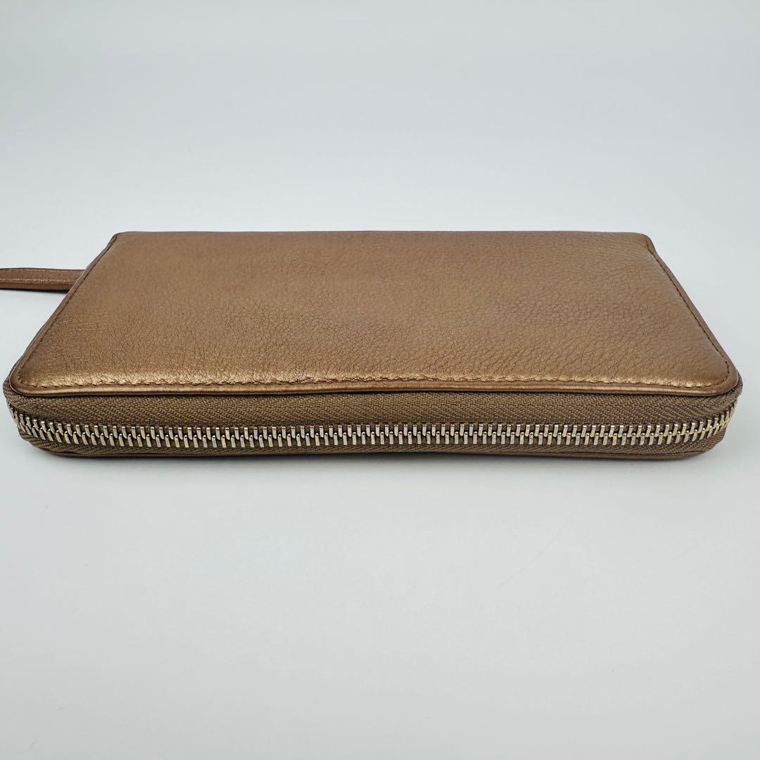 美品　希少　ブルガリ　ゴールド レザー 長財布　ロゴ　小物　ラウンド