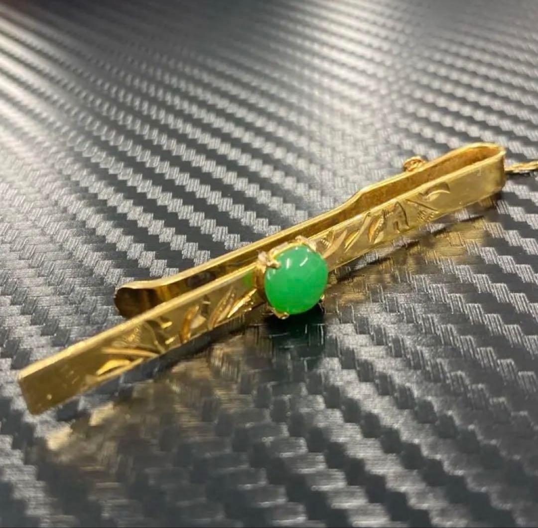 18K刻印　ネクタイピン　ジャンク　5.37g ヴィンテージ　翡翠