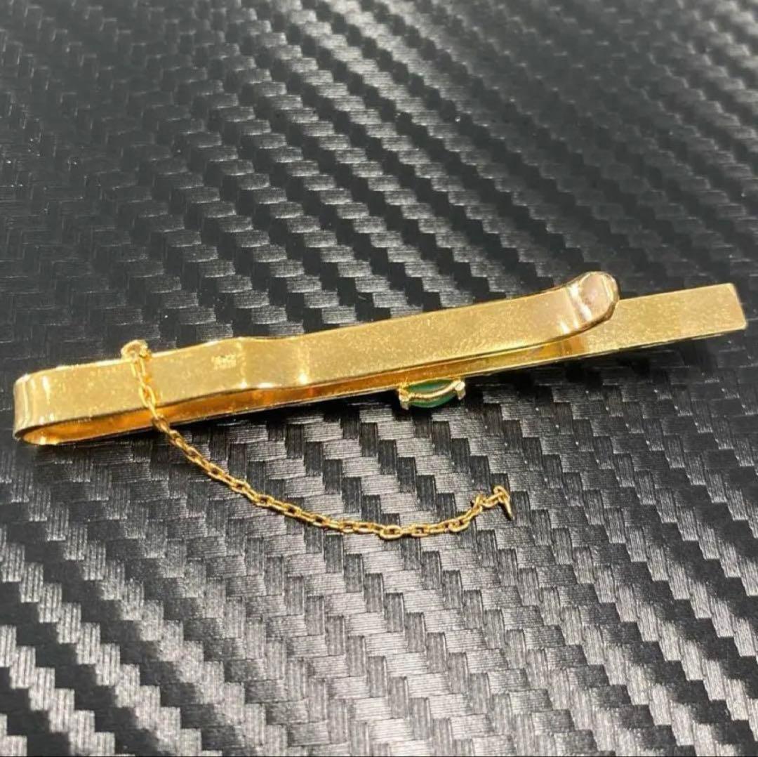 18K刻印　ネクタイピン　ジャンク　5.37g ヴィンテージ　翡翠