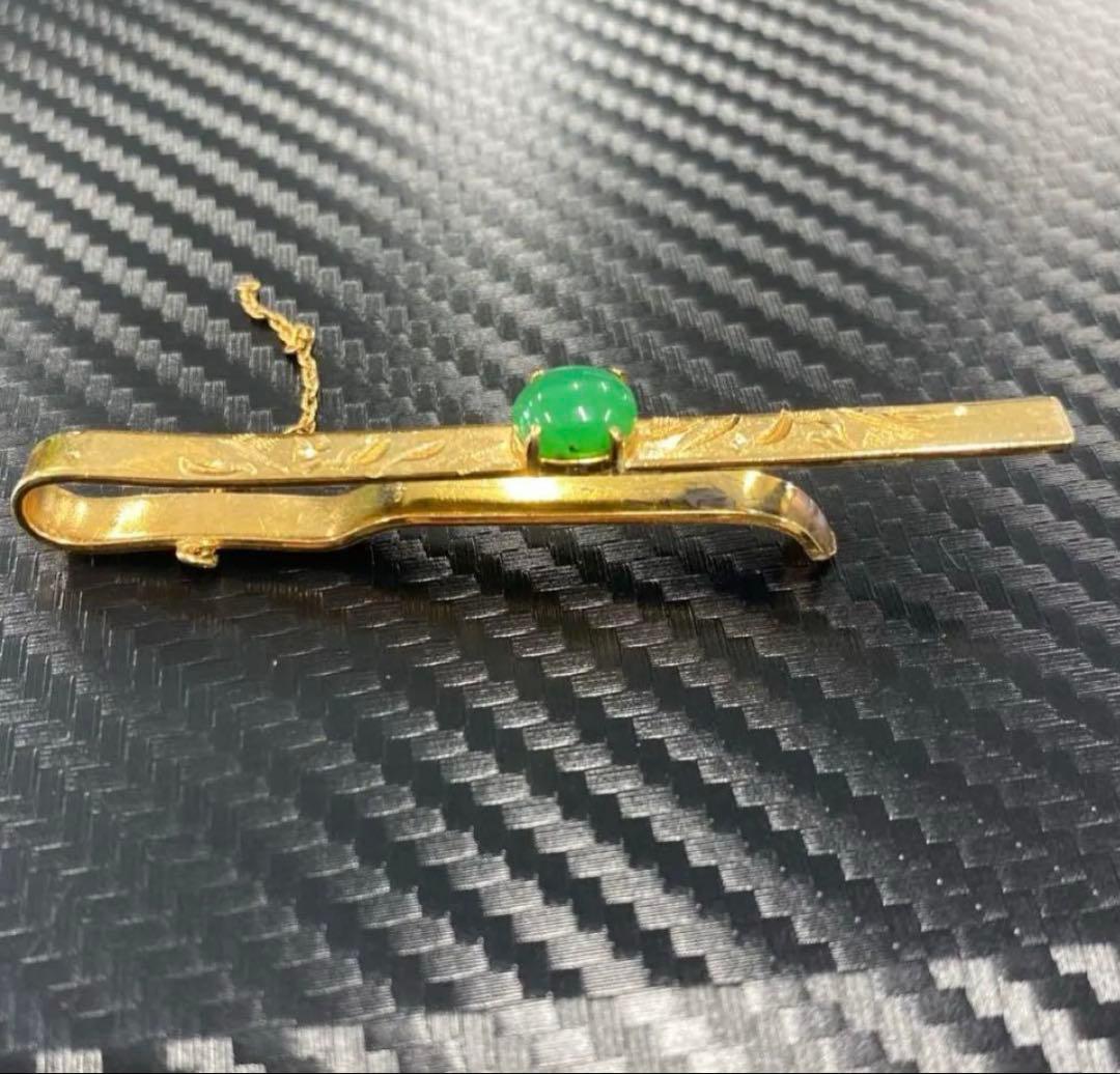 18K刻印　ネクタイピン　ジャンク　5.37g ヴィンテージ　翡翠