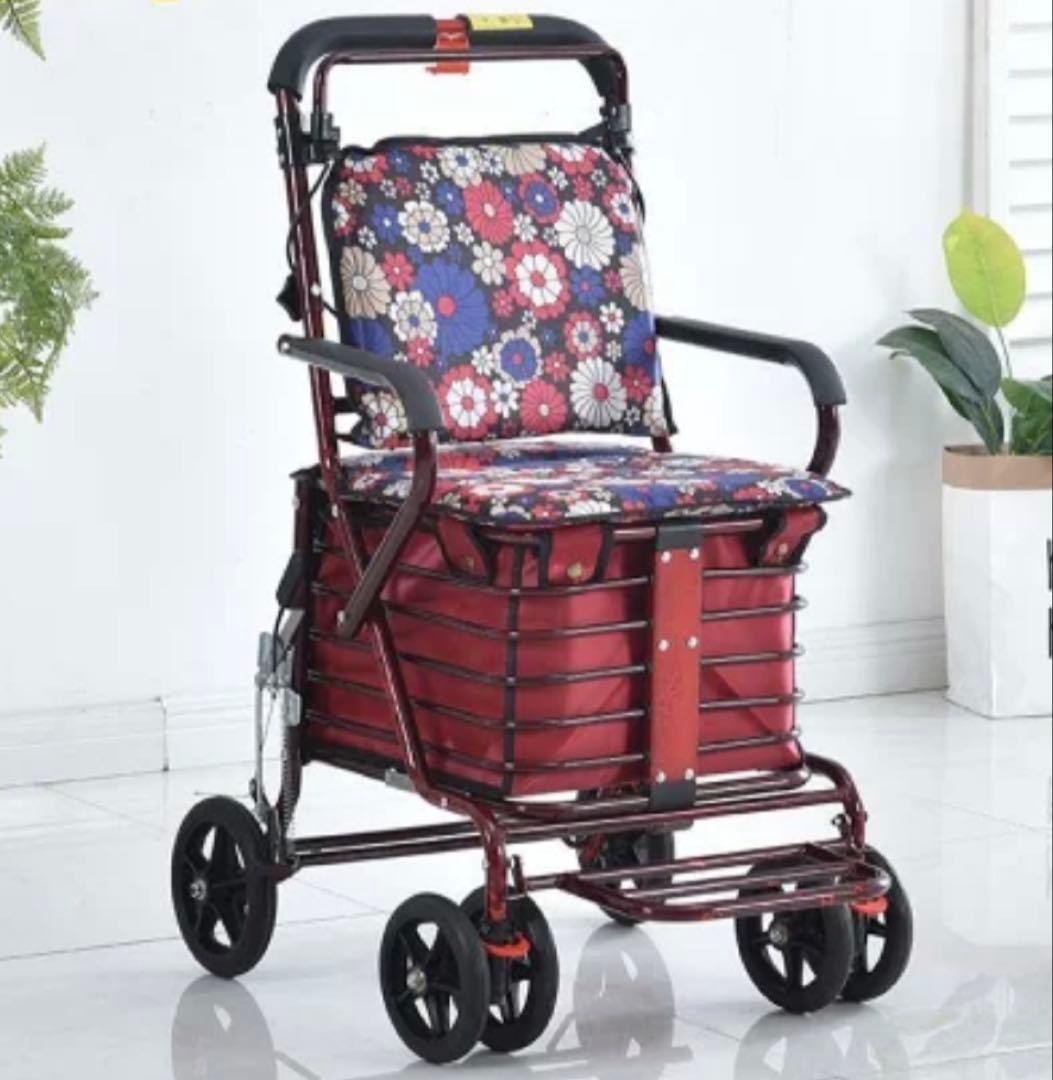 【新品未使用】【組立済】座れるシルバーカー 買い物カート 高齢者 介護 手押し車