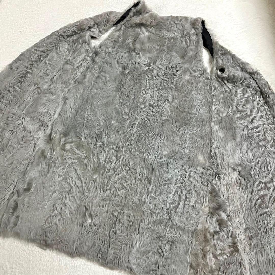 毛皮 ラム リアルファー ロングベスト グレー Lサイズ相当