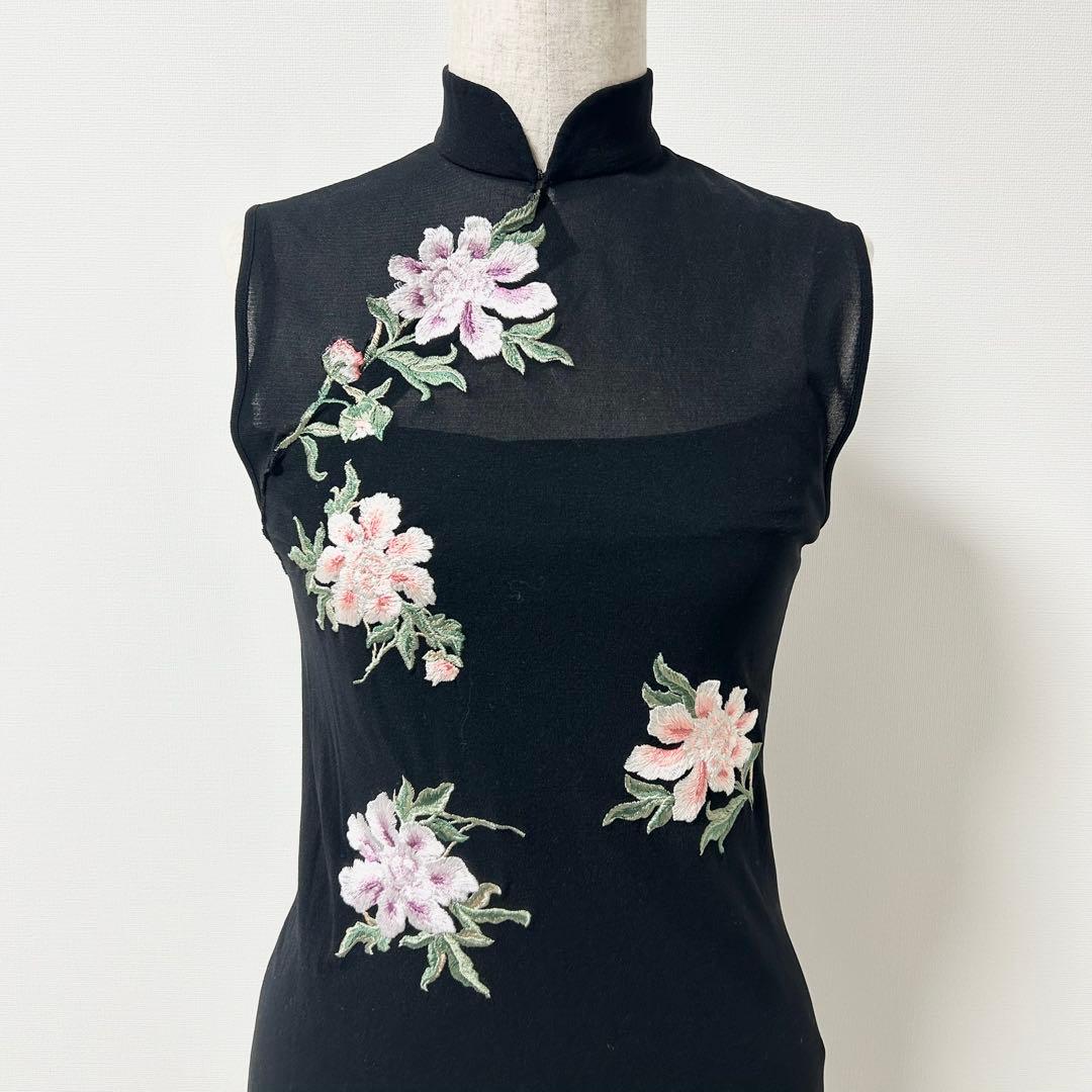 ヴィヴィアンタム　チャイナワンピース　パワーネット　花柄刺繍