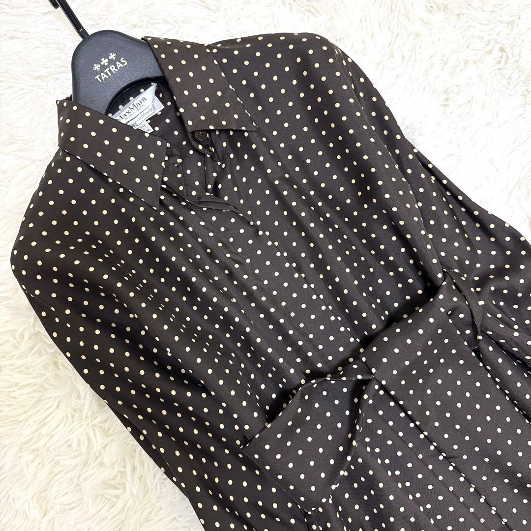 [美品✨白タグ] マックスマーラ シャツワンピース　シルク100% ドット　38