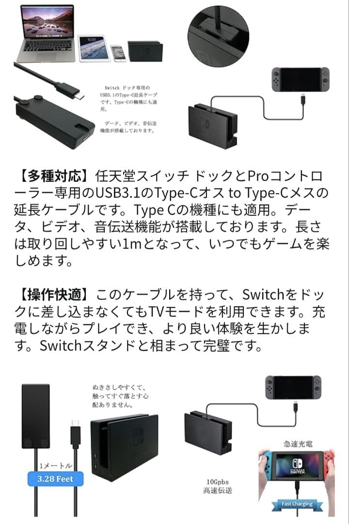 明日朝まで価格　Nintendo Switch 本体　タイプC延長ケーブル付き