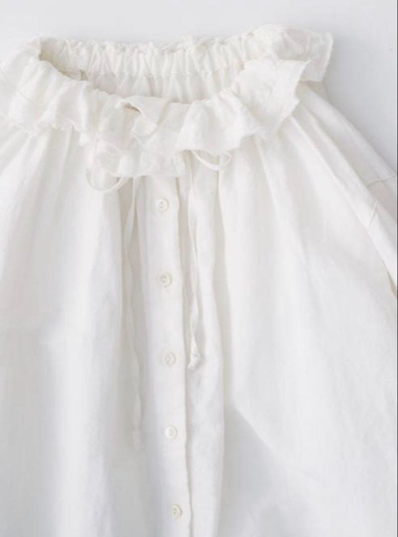 美品 ネストローブコットンリネンダンガリーフリルシャツ