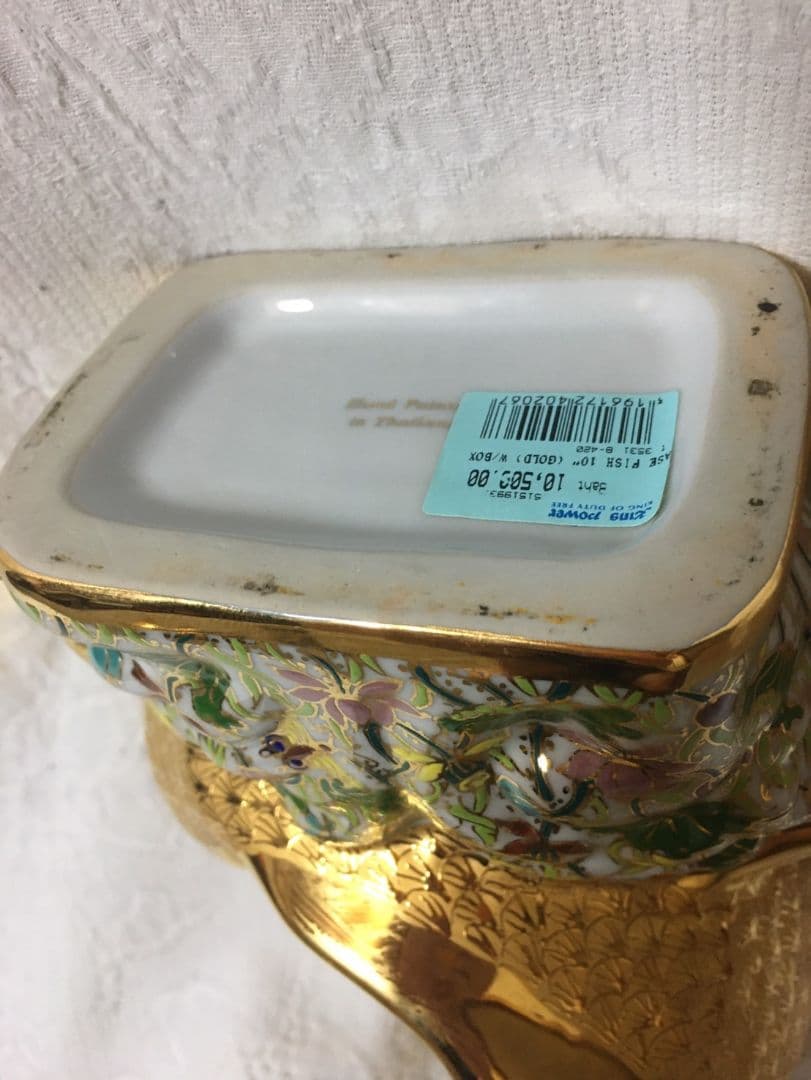 リキ(要プロフ確認) ベンジャロン焼き　タイ製 鯉の置物 花瓶 蓋付き湯の