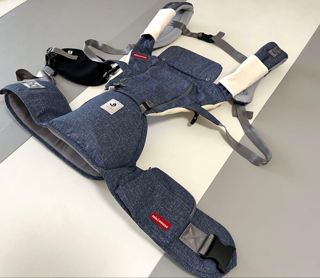 【状態良】ミキハウス×ポグネー　ヒップシート付抱っこ紐　インディゴブルー