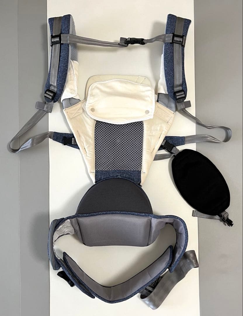 【状態良】ミキハウス×ポグネー　ヒップシート付抱っこ紐　インディゴブルー