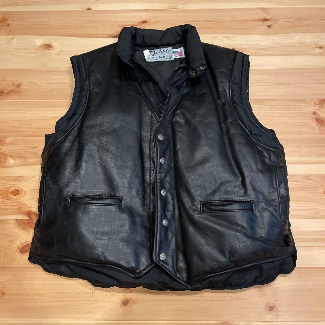 ショット　レザーベストパフィージャケット　USA製 80s XL〜XXL