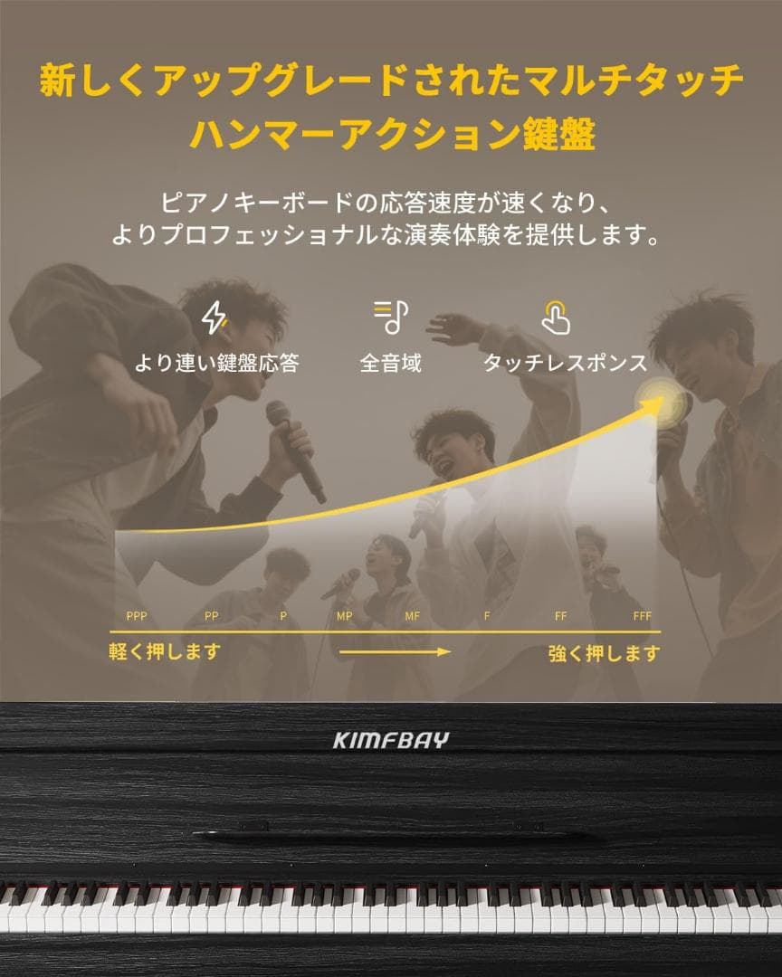電子ピアノ ハンマーアクション 88鍵盤 木製 電子ピアノ 自動で蓋が閉まる 黒