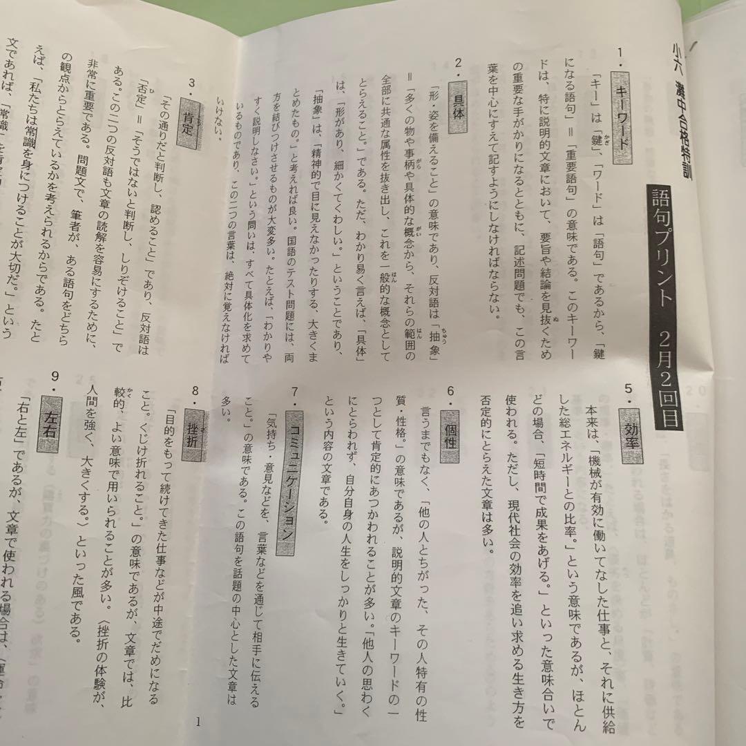 浜学園　小6 灘中合格特訓　国語算数理科　フルセットテキスト　語句プリント付き