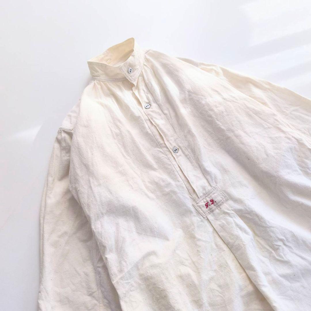 1900-30s フランス アンティーク リネン スモック　グランパシャツ