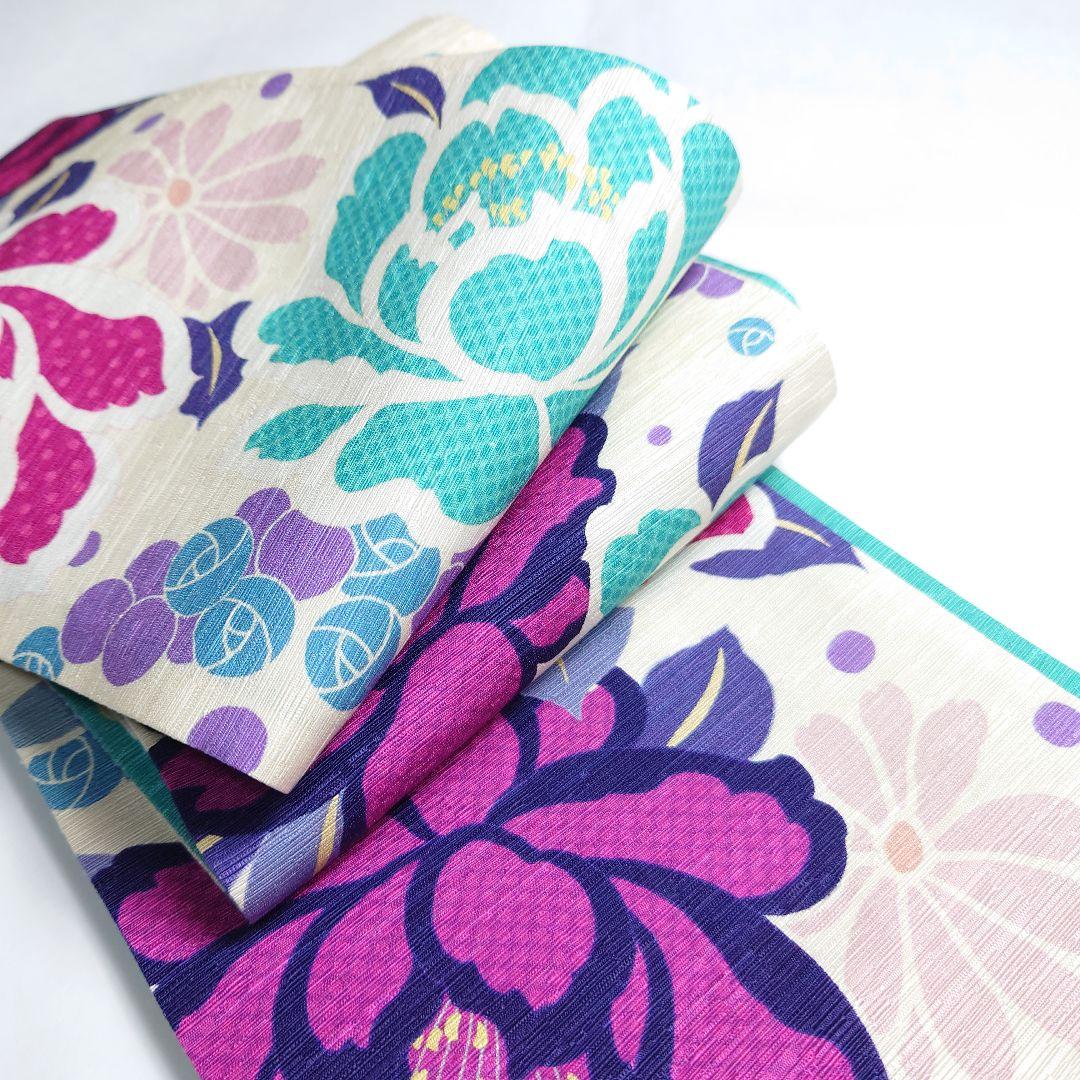 正絹 半幅帯 wakka ワッカ ハチドリ 大花 図案 訳あり