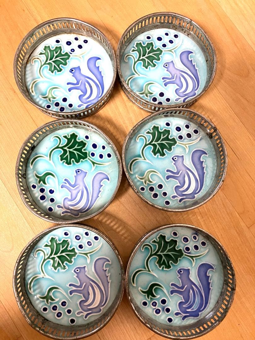 大正〜昭和初期　マジョリカタイル製ガラスコースター