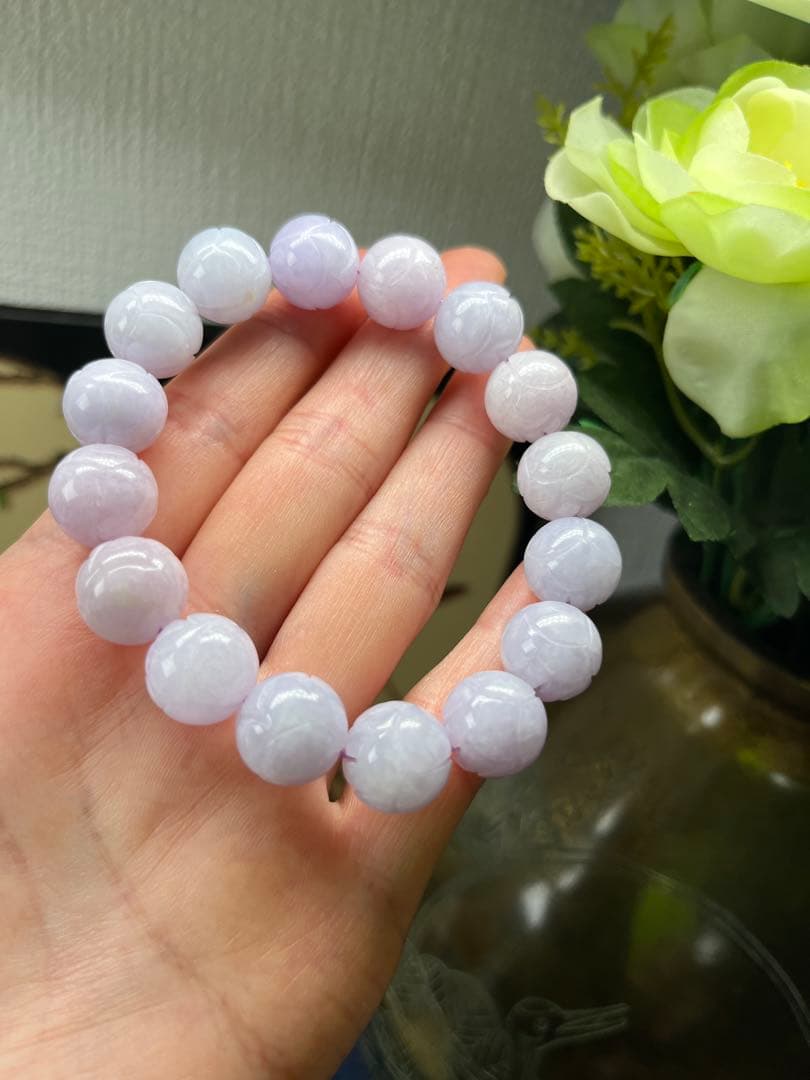 特選コレクションレベル❣️ミャンマー産本翡翠　極上濃紫大粒ブレスレット　鑑定書付き