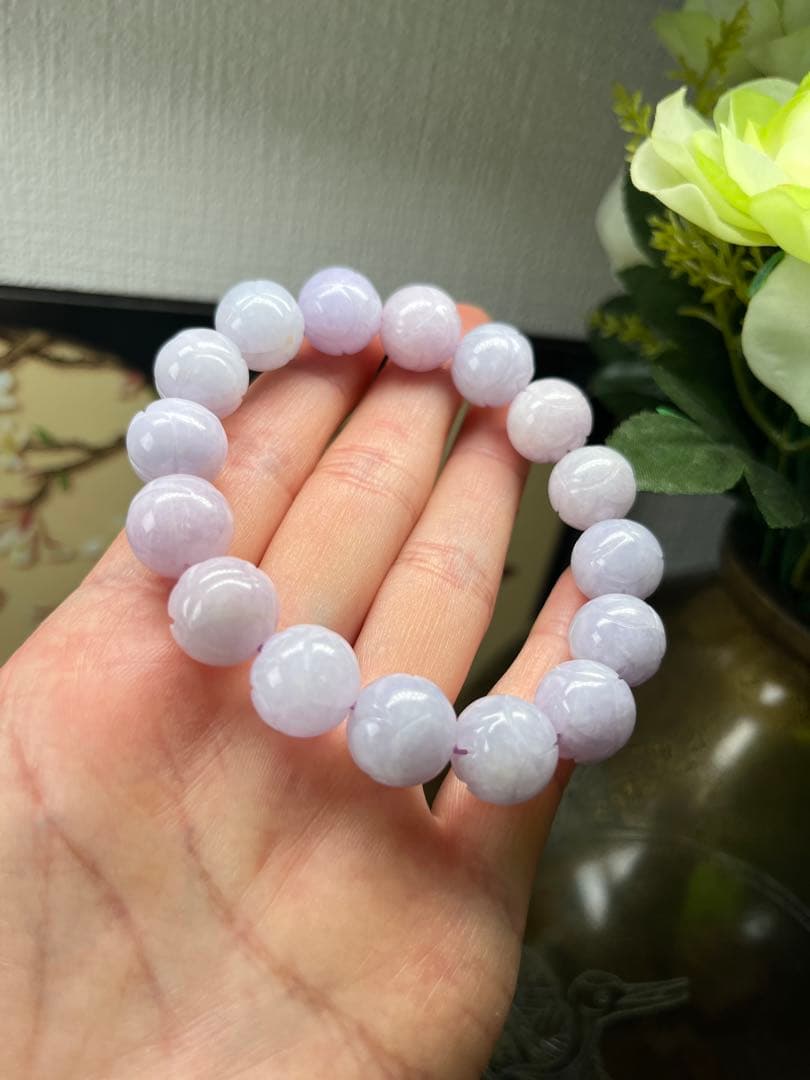 特選コレクションレベル❣️ミャンマー産本翡翠　極上濃紫大粒ブレスレット　鑑定書付き