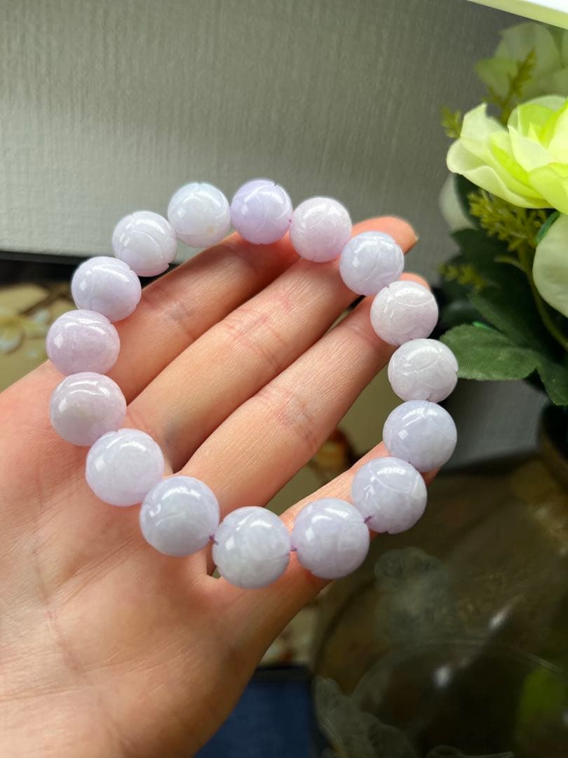 特選コレクションレベル❣️ミャンマー産本翡翠　極上濃紫大粒ブレスレット　鑑定書付き