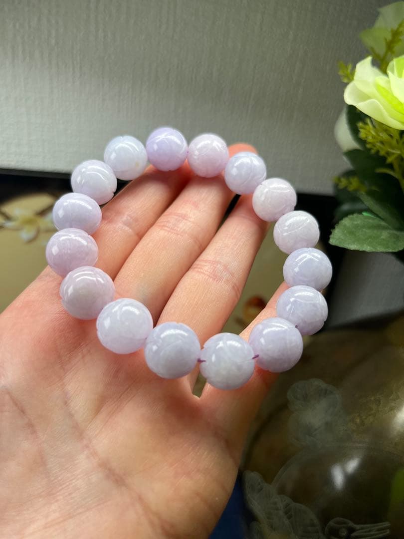 特選コレクションレベル❣️ミャンマー産本翡翠　極上濃紫大粒ブレスレット　鑑定書付き