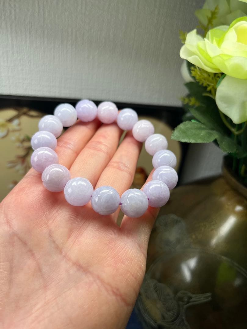 特選コレクションレベル❣️ミャンマー産本翡翠　極上濃紫大粒ブレスレット　鑑定書付き