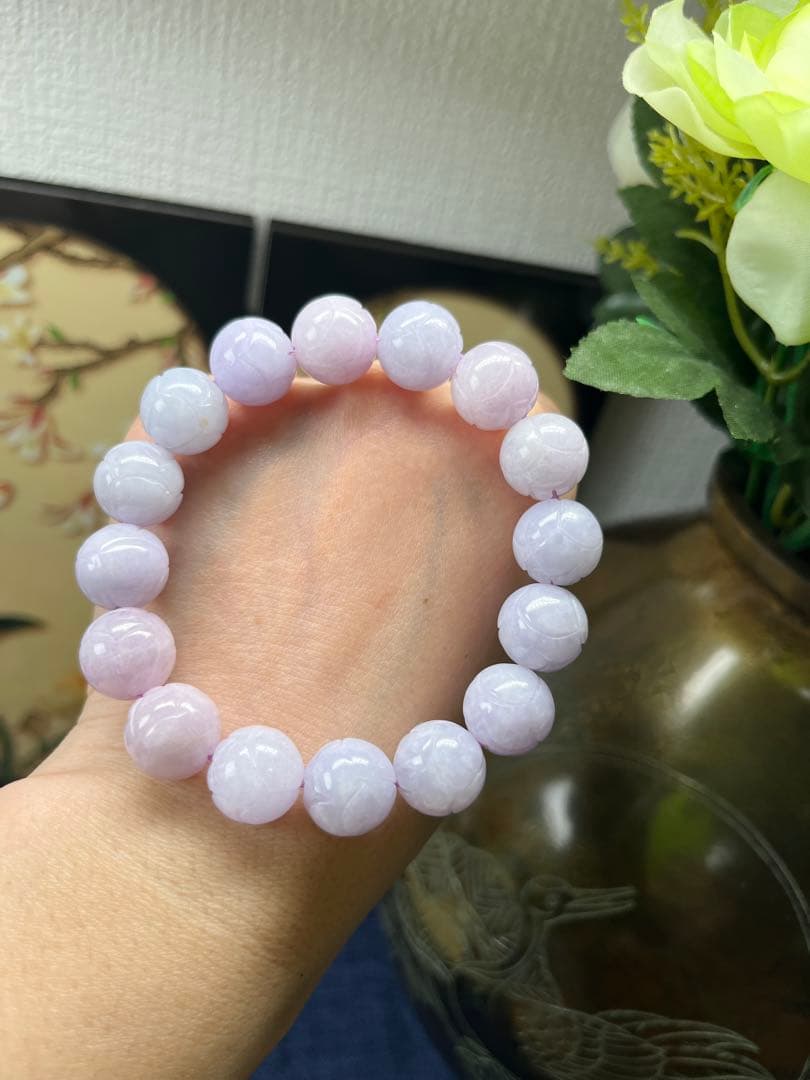 特選コレクションレベル❣️ミャンマー産本翡翠　極上濃紫大粒ブレスレット　鑑定書付き