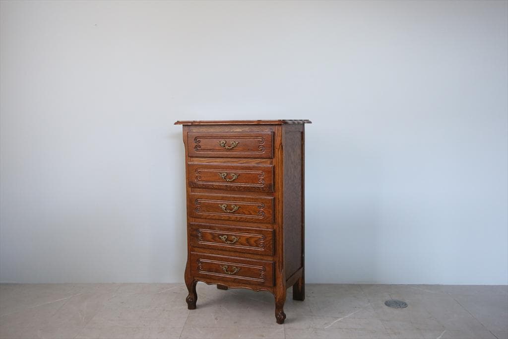 フランスアンティーク猫脚5杯ドロワー/木製チェスト/タンス/飾り棚(86-26)