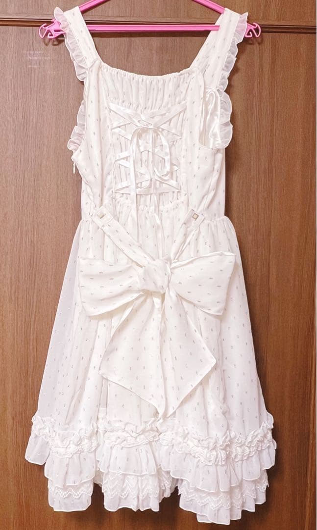 再*。様 【美品】BABY, ジャンパースカート＆リボンコーム　２点セット　白