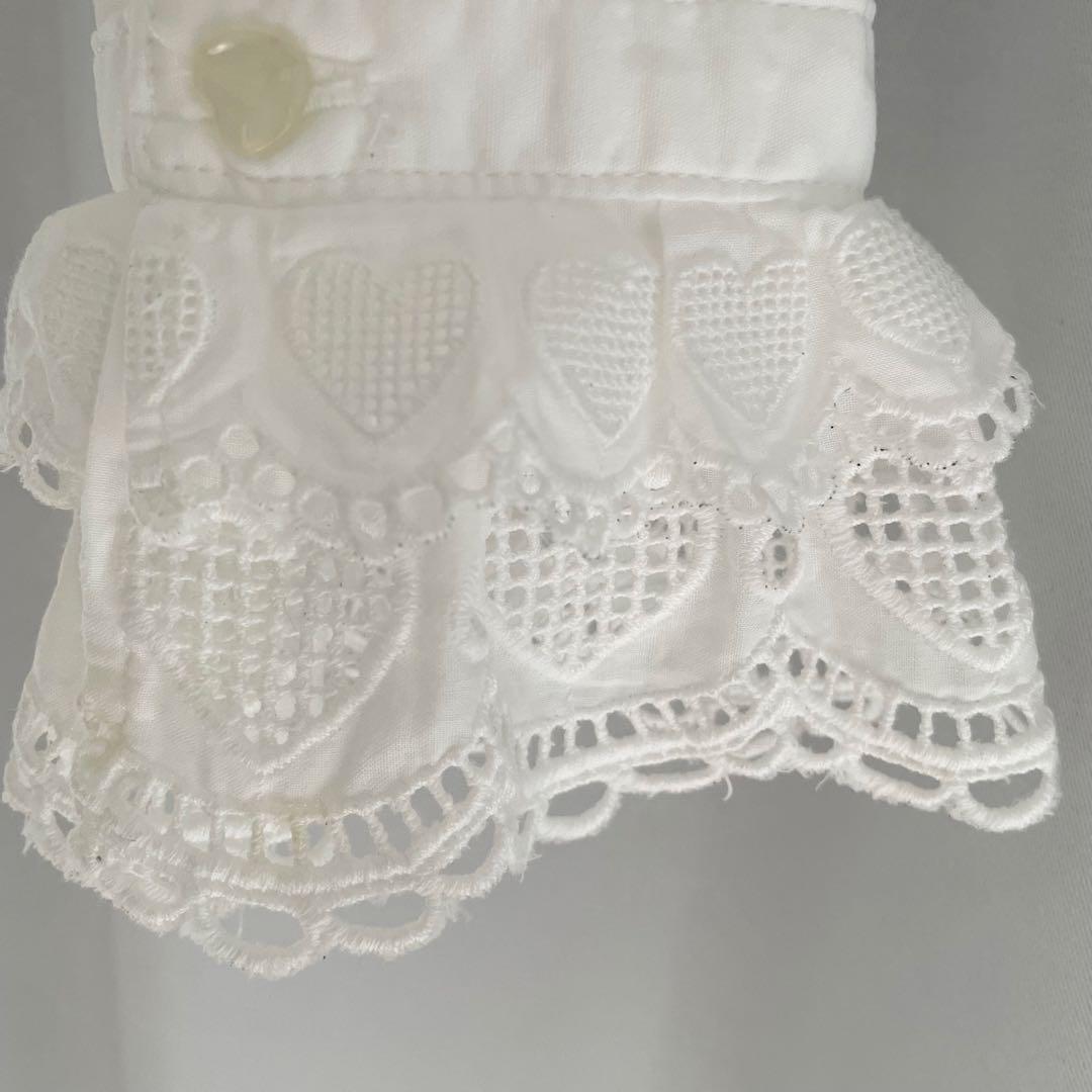 アンジェリックプリティ 長袖綿ハートレース リボンタイ付き ブラウス 白 難あり