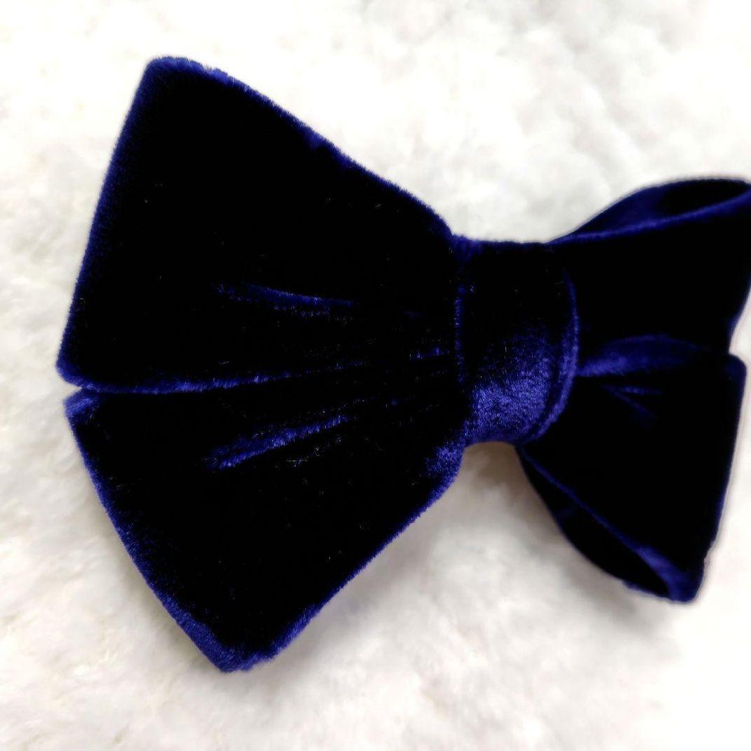 【美品】アレクサンドルドゥパリ　ベルベット　リボン　バレッタ　ベロア　ネイビー