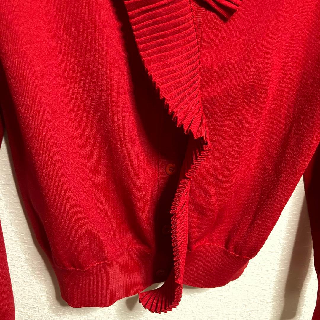 BOUTIQUE MOSCHINOプリーツフリル・リボン付きレッドカーディガン