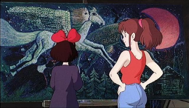 魔女の宅急便　ウルスラ　星空をペガサスと牛が飛んでいく　キャンバスプリント　絵