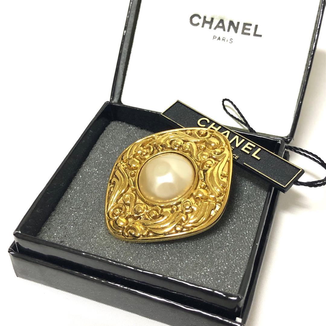 極美品　シャネル　ブローチ　イミテーションパール　カメリア　ゴールド　ビンテージ